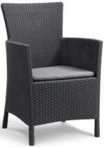Keter Iowa Set de 3 Piezas para Balcón con Mesa de Almacenaje, 2 Sillones, Cojines y Efecto Ratán - Grafito - Imagen 4