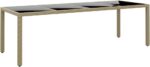 vidaXL Mesa de jardín ratán sintético beige superficie vidrio templado 250x100x75 cm