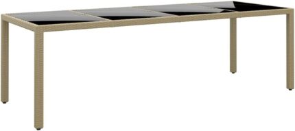 vidaXL Mesa de jardín ratán sintético beige superficie vidrio templado 250x100x75 cm