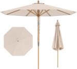 FANTASK Sombrilla Plegable 270 cm Bambú 30° Inclinación Tejido Poliéster Beige