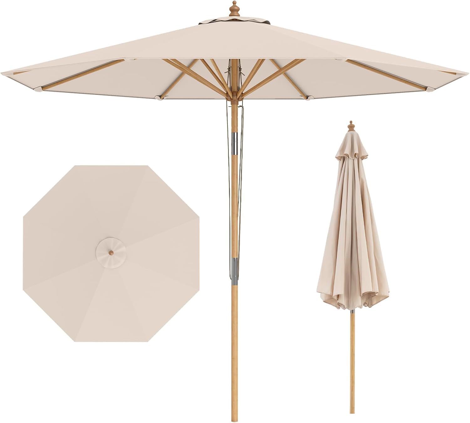51HTakZAFLL._AC_SL1500_ FANTASK Sombrilla Plegable 270 cm Bambú 30° Inclinación Tejido Poliéster Beige - Imagen 1