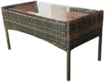 SHATCHI Set Sofá Ratán Mimbre 4 Piezas: Sofá 2 Plazas, 2 Sillones y Mesa de Cristal Templado para Jardín, Terraza, Balcón (Marrón, Cojines Grises) - Imagen 2