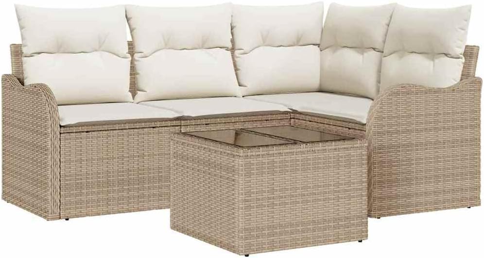 51bYBfnqTRL._AC_SL1024_ vidaXL Set Sofá Jardín 5 Piezas Polirratán Beige Cojines 4 Personas - Imagen 1