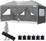 Quictent Cenador Plegable 3×6 m con Laterales Desmontables, Gris Oscuro, Altura Ajustable 2,57–2,77 m, Lona Oxford 210D Impermeable UPF 50+
