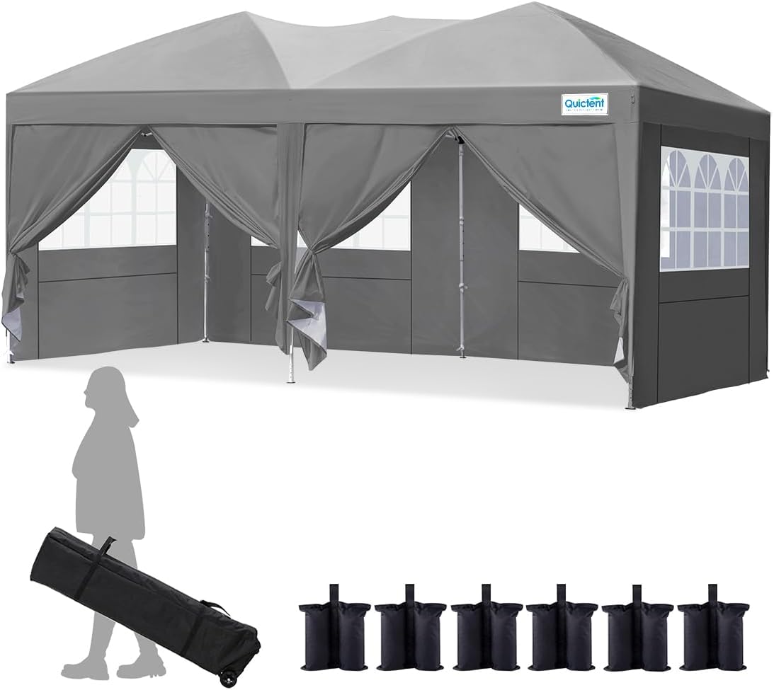 51hZmGjxnRL._AC_SL1100_ Quictent Cenador Plegable 3×6 m con Laterales Desmontables, Gris Oscuro, Altura Ajustable 2,57–2,77 m, Lona Oxford 210D Impermeable UPF 50+ - Imagen 1