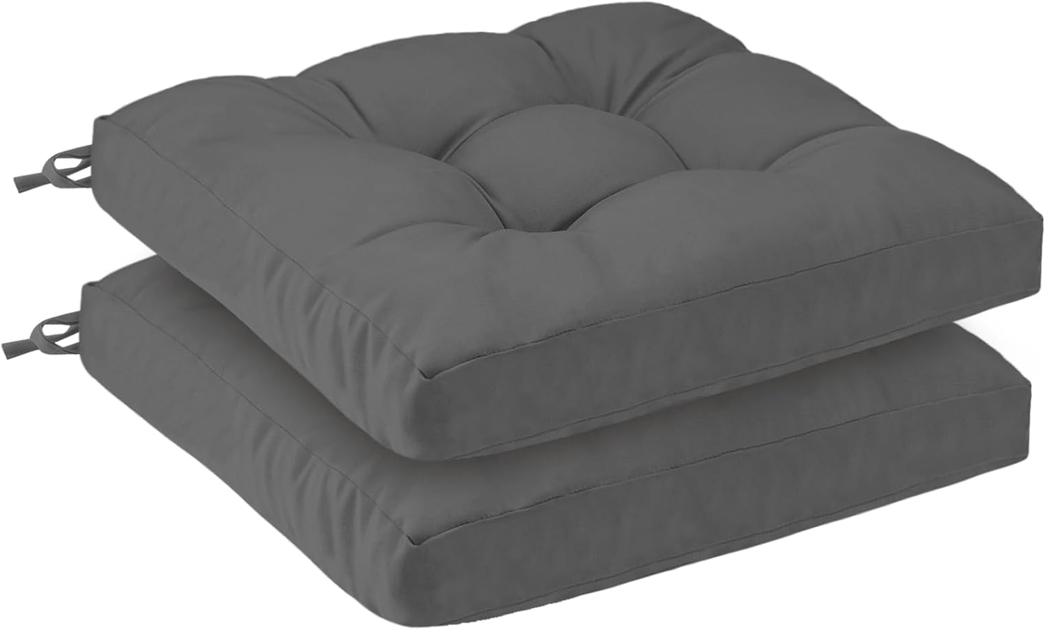 51trhrssKUL._AC_SL1500_ PRIMEPATIO Juego de 2 Cojines para Sillas de Jardín 7 cm Grueso Impermeables con Corbatas 45 x 45 cm Gris Oscuro - Imagen 1