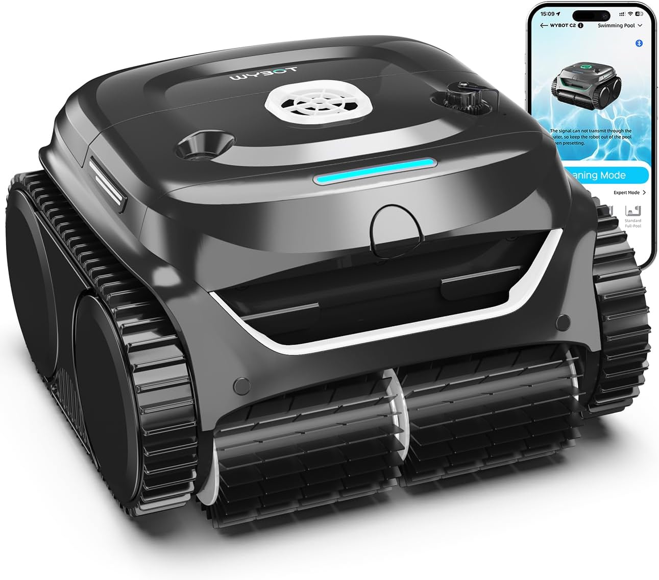 618z6XGfxpL._AC_SL1500_ WYBOT Robot Aspirador Piscina C2 65W 3 Motores 180 Min App Limpieza Paredes Negro - Imagen 1