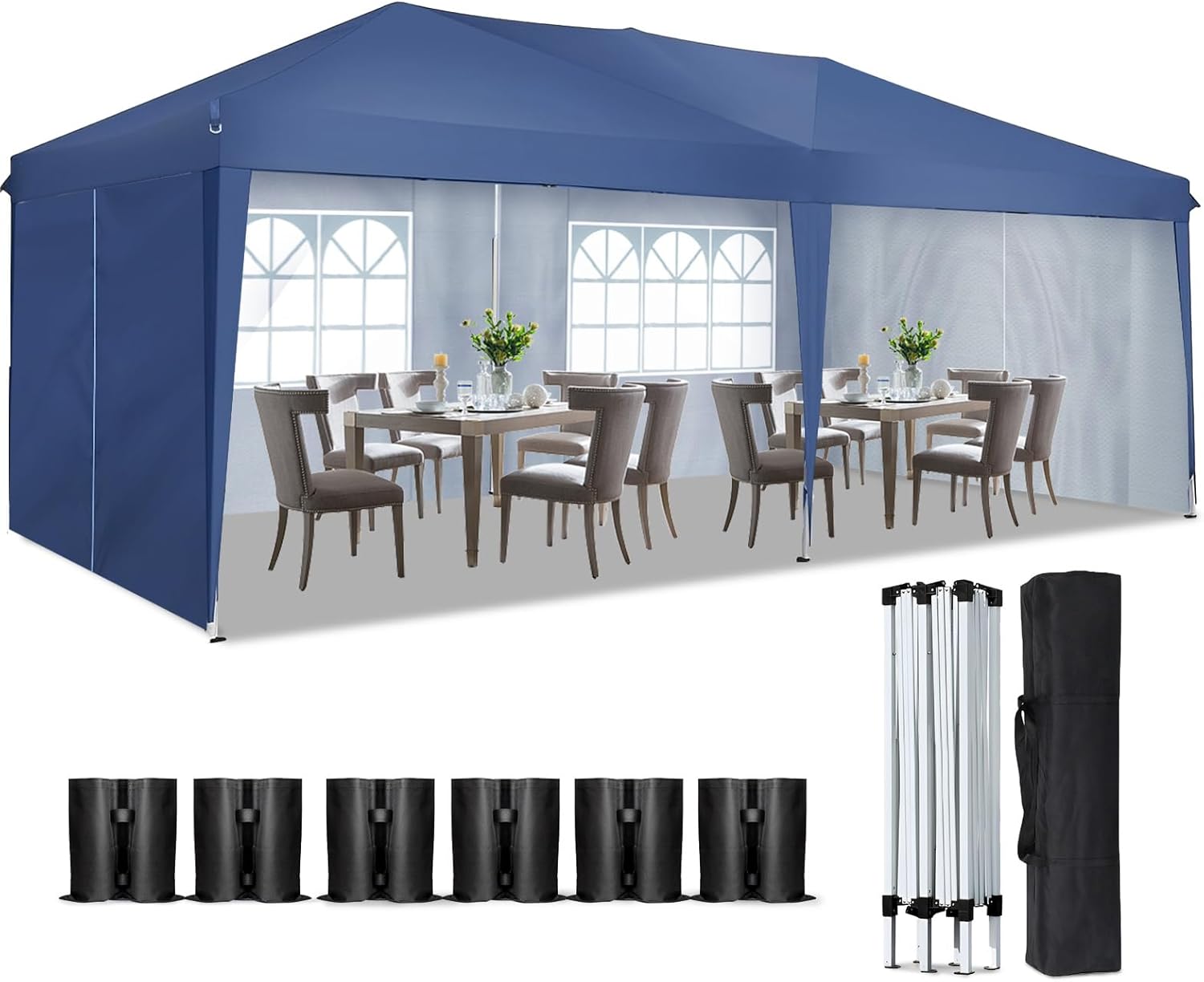 61JV-vt2SrL._AC_SL1500_ SANHENG Cenador Plegable 3×6 m con Laterales, Impermeable y Protección UV, Ideal para Eventos y Picnics (Azul) - Imagen 1