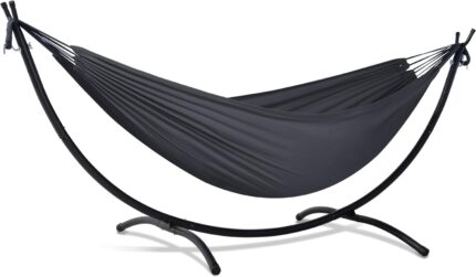 SUNCREAT Hamaca Portátil con Soporte Plegable Gris Oscuro 2-3 Personas 215 kg Acero
