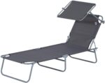 Outsunny Tumbona Plegable 187x58cm Toldo Ajustable 4 Posiciones Gris