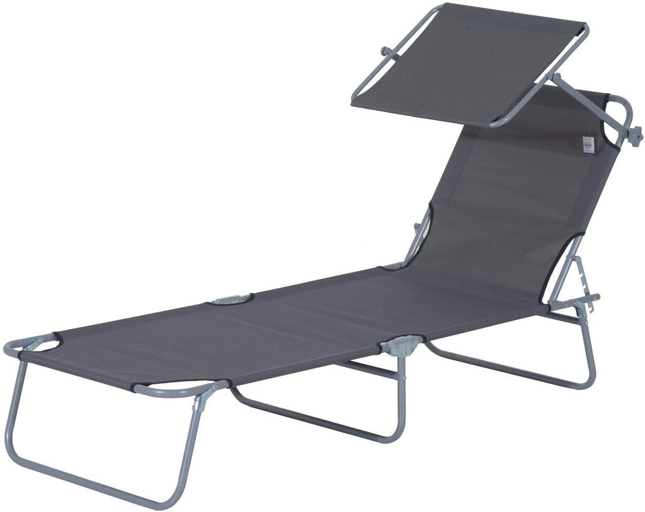 61UnhTM8FjL._AC_SL1500_ Outsunny Tumbona Plegable 187x58cm Toldo Ajustable 4 Posiciones Gris - Imagen 1