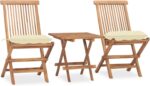 Juroupi Set Jardín Plegable 3 Piezas Teak Madera con Cojines y Mesa Plegable
