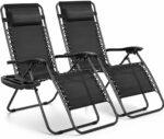T-LoVendo Pack 2 Tumbonas Plegables Zero Gravity Portavasos Reposacabezas Negro