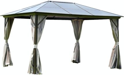 Evelekt Gazebo Sunset 3×4 m Aluminio 2/2,7m Taupe/Marrón con Cortinas y Mosquiteras