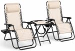T-LoVendo Pack 2 Tumbonas Zero Gravity Plegables con Mesa Portavasos Beige