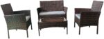 SHATCHI Set Sofá Ratán Mimbre 4 Piezas: Sofá 2 Plazas, 2 Sillones y Mesa de Cristal Templado para Jardín, Terraza, Balcón (Marrón, Cojines Grises)