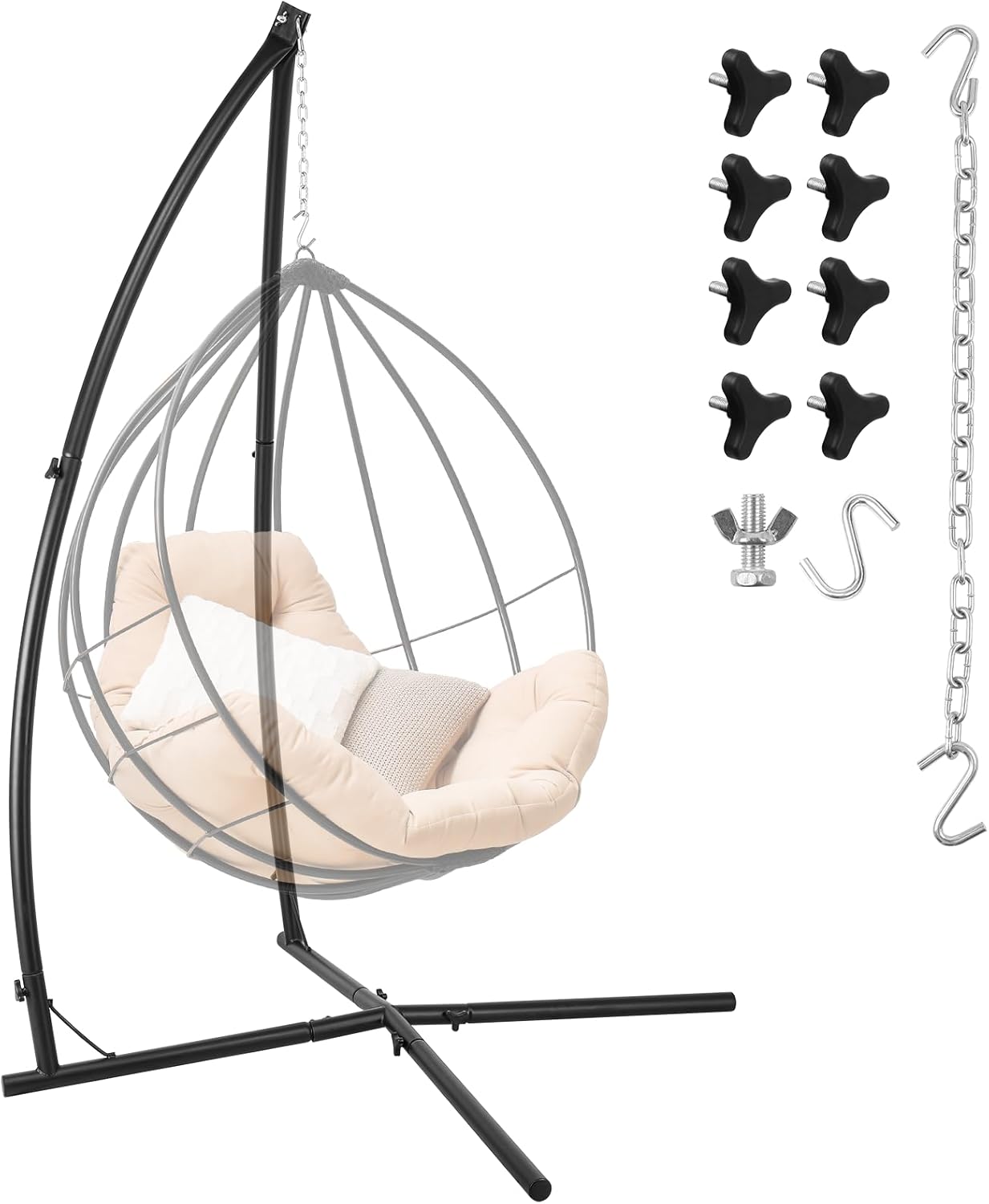 61lpKvfcjHL._AC_SL1500_ TLSUNNY Soporte para Columpio y Silla Colgante de Acero Sólido, Carga 136 kg, Uso Interior y Exterior, Color Negro - Imagen 1