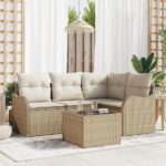 vidaXL Set Sofá Jardín 5 Piezas Polirratán Beige Cojines 4 Personas - Imagen 4