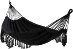 LILANYA Hamaca Doble Algodón 240x150cm 450lbs con Flecos Macramé para Jardín, Terraza, Balcón, Interior (Negro)