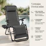 Weida Home Tumbona Plegable Reposapiés Cojín Bandeja Lateral Zero Gravity Gris - Imagen 3