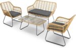 Bravich Set Jardín Ratán 4 Piezas con 2 Sillas de Mimbre, Sofá y Mesa de Cristal - 4 Unidades - Imagen 4