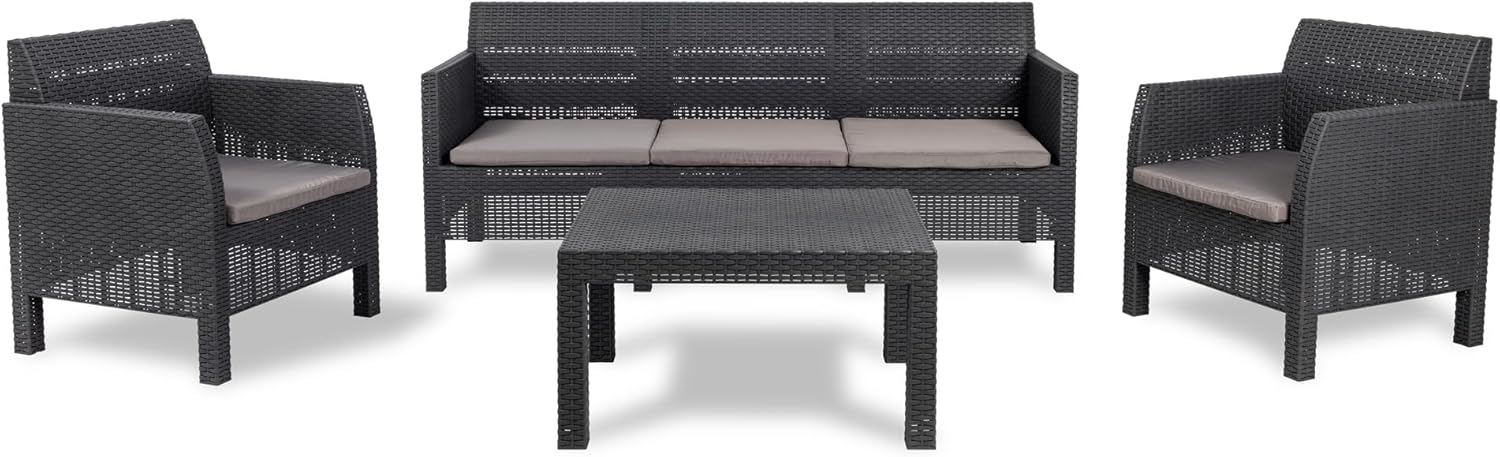 714kPHp7jiL._AC_SL1500_ Toomax Matilde Set salón jardín 5 plazas antracita ratán polipropileno con cojines - Imagen 1