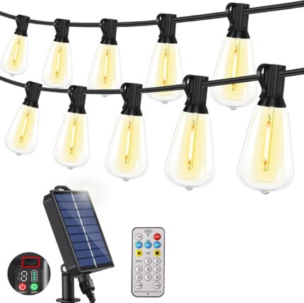 YOSION Guirnalda Solar LED 39ft 10 Bombillas G40 con Control Remoto Recargable USB-C