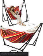 ANYOO Hamaca y Sillón Colgante con Soporte Plegable 2 en 1, Portátil 200 kg, Negro y Gris Oscuro