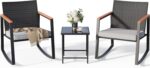 Gizoon Set Bistrot Patio 3 Piezas Balancín con 2 Sillas Mimbre, Mesa de Cristal y Cojines para Jardín – Gris