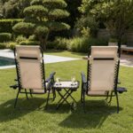 T-LoVendo Pack 2 Tumbonas Zero Gravity Plegables con Mesa Portavasos Beige - Imagen 2