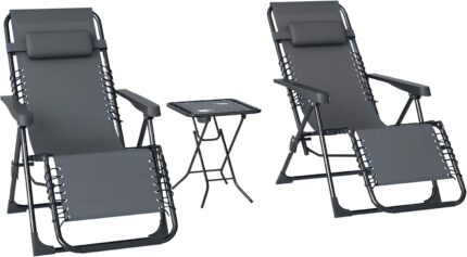 Outsunny Set 2 Tumbonas Zero Gravity Mesa Portavasos Gris