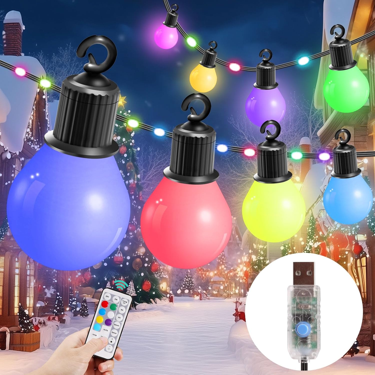 71RNwKAUXhL._AC_SL1500_ IRISECO Guirnalda Festoon 41ft 100 LED+20 Bulbos G40 IP65 USB Multicolor Exterior - Imagen 1