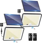 LOTMOS Pack 2 Focos LED Solares 342LED Mando a Distancia Sensor Movimiento IP65