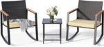 Gizoon Set de 3 piezas de Patio Bistró Mecedoras de Ratán Cojín Mesa de Cristal para Balcón Terraza Jardín Beige