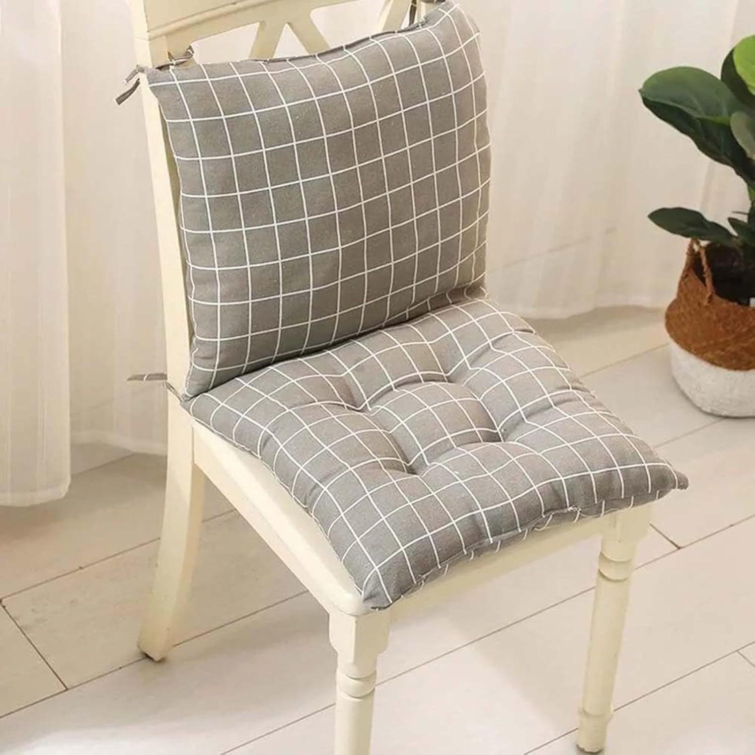 71bEqHZFRpL._AC_SL1500_ Cojines Terraza con Respaldo Pack 2, 40x40 cm, Cintas Antideslizantes para Sillas de Jardín, Comedor, Oficina Interior y Exterior - Imagen 1