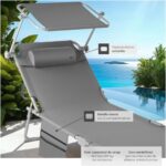 tectake Tumbona Plegable Jardín 6 Posiciones Reposacabezas Parasol Gris - Imagen 3