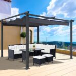 Pérgola Aluminio 3.99x3m Toldo Retráctil Gris 130kg Resistente Patio