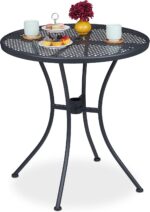 Relaxdays Mesa Terraza Redonda Agujero Sombrilla 72x70 cm Acero Rejilla Antracita