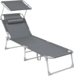 SONGMICS Tumbona Plegable 193x53x29cm Reposacabezas Respaldo 4 Posiciones Gris