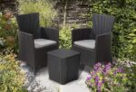Keter Iowa Set de 3 Piezas para Balcón con Mesa de Almacenaje, 2 Sillones, Cojines y Efecto Ratán - Grafito - Imagen 2