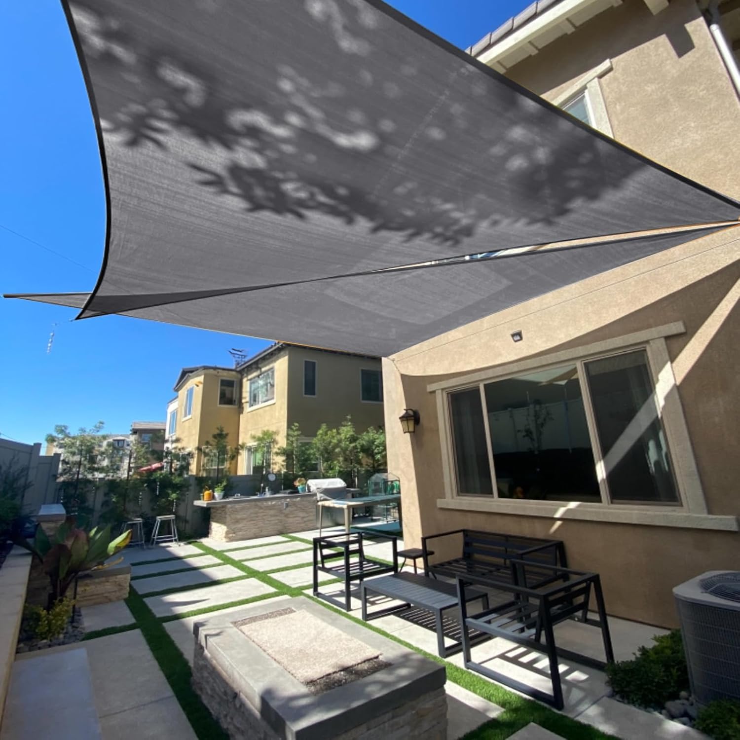 71t+Nvtl8FL._AC_SL1500_ SUNLAX Vela Sombra Triangular 3.96x3.96x3.96m 95% UV Tejido HDPE Gris - Imagen 1