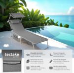 tectake Tumbona Plegable Jardín 6 Posiciones Reposacabezas Parasol Gris - Imagen 4