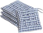 SBTXHJWCGLD Juego de 4 Cojines para Sillas de Comedor a Cuadros Azules y Blancos, con Lazos y Relleno de Algodón, para Cocina, Patio, Exterior (40x40 cm)