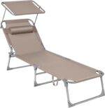 SONGMICS Tumbona Plegable 193cm 150kg Parasol Respaldo 4 Posiciones Topo