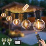 Pogestrand Guirnalda de Luces LED G40 Exterior 30m, Regulable con Mando a Distancia, 50+2 Bombillas de Plástico irrompibles, IP44 Impermeable, 24V, Temporizador