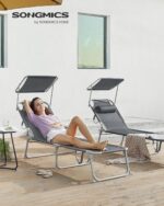 SONGMICS Tumbona Plegable 193x53x29cm Reposacabezas Respaldo 4 Posiciones Gris - Imagen 3