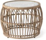 Muse & Lounge Co. Ysar Mesa Ratán Redonda Boho Exterior 55 cm, Vidrio 5 mm y Acero