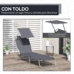 Outsunny Tumbona Plegable 187x58cm Toldo Ajustable 4 Posiciones Gris - Imagen 2