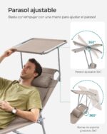 SONGMICS Tumbona Plegable 193cm 150kg Parasol Respaldo 4 Posiciones Topo - Imagen 2