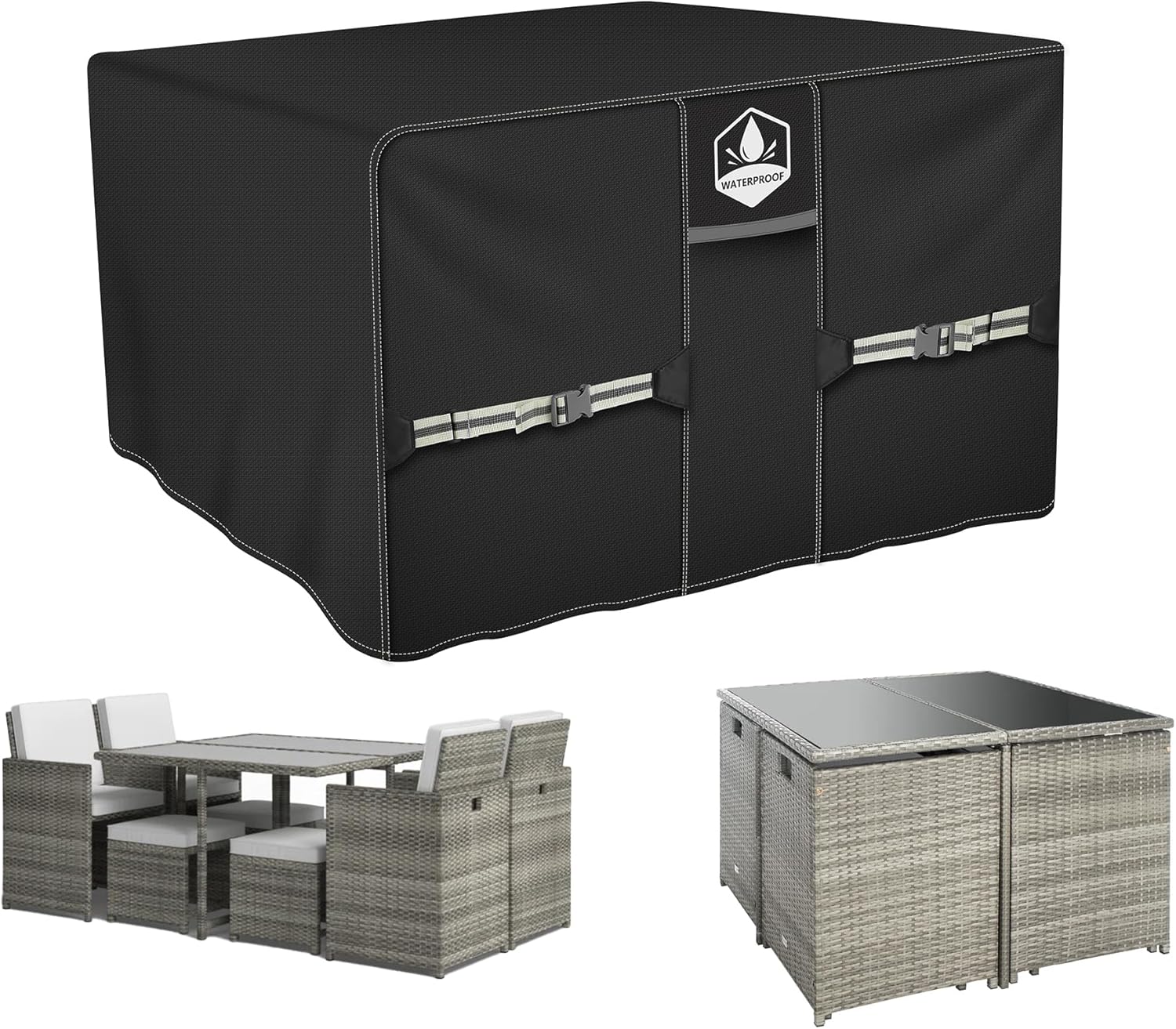 81WR2f3ma5L._AC_SL1500_ Funda para Muebles de Jardín Impermeable 420D Oxford 110x110x74cm Negra - Imagen 1